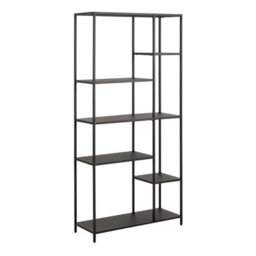 Furniture To Go Newcastle Asymmetrical Bookcase With 6 Shelves In Matt Black - thumbnail 1