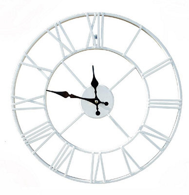 Klass Home Collection 40Cm White Metal Roman Numerals Large Analog Wall Clock Indoor & Outdoor, Silent Non-Ticking - image 1