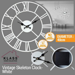 Klass Home Collection 40Cm White Metal Roman Numerals Large Analog Wall Clock Indoor & Outdoor, Silent Non-Ticking - thumbnail 3