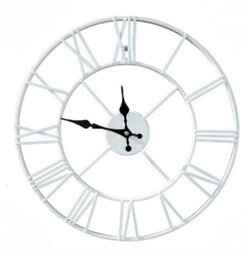 Klass Home Collection 40Cm White Metal Roman Numerals Large Analog Wall Clock Indoor & Outdoor, Silent Non-Ticking