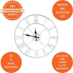 Klass Home Collection 40Cm White Metal Roman Numerals Large Analog Wall Clock Indoor & Outdoor, Silent Non-Ticking - thumbnail 4