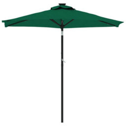 Berkfield Garden Parasol With Leds And Steel Pole Green 225X225X212Cm - thumbnail 4