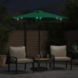 Berkfield Garden Parasol With Leds And Steel Pole Green 225X225X212Cm - thumbnail 3