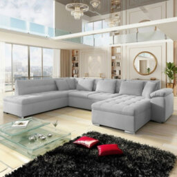 Niko Bis Fold Out U Shape Corner Sofa Chipboard Frame With Storage Bed 350X205X76 Cm Light Grey Right