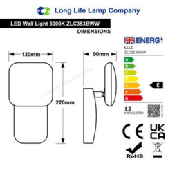 Long Life Lamps Company Modern 12W Led Black Outdoor Wall Light Adjustable Warm White Zlc353Bww - thumbnail 2