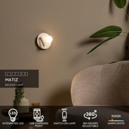 Lucide Matiz - Bedside Lamp - Led - 1X3,7W 3000K - With Usb Charging Point - White - thumbnail 3