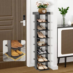 Black 8 Tier Wooden Shoe Rack Tall Storage Shelf Unit Cabinet Organiser Footwear Stand - thumbnail 5