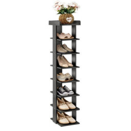 Black 8 Tier Wooden Shoe Rack Tall Storage Shelf Unit Cabinet Organiser Footwear Stand - thumbnail 1
