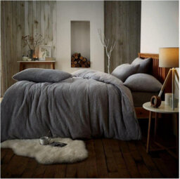 Gc Gaveno Cavailia Teddy Fleece Double Silver Duvet Set With Matching Pillowcase Fluffy Warm & Cosy Super Soft Bedding Set - thumbnail 1