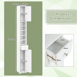 Bathroom Tall Cabinet Slim Freestanding Storage Organizer Cupboard With 2 Doors - thumbnail 2