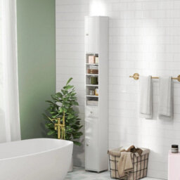 Bathroom Tall Cabinet Slim Freestanding Storage Organizer Cupboard With 2 Doors - thumbnail 1