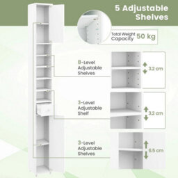 Bathroom Tall Cabinet Slim Freestanding Storage Organizer Cupboard With 2 Doors - thumbnail 4