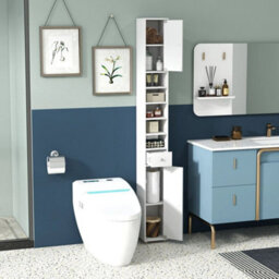 Bathroom Tall Cabinet Slim Freestanding Storage Organizer Cupboard With 2 Doors - thumbnail 5