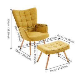 Thehotsale Yellow Armchair With Footstool And Wooden Legs - thumbnail 8