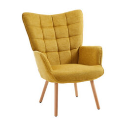 Thehotsale Yellow Armchair With Footstool And Wooden Legs - thumbnail 4