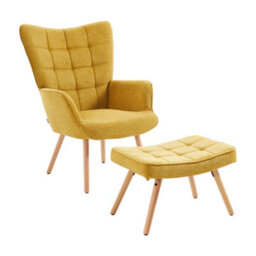 Thehotsale Yellow Armchair With Footstool And Wooden Legs - thumbnail 3