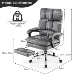 Costway Office Desk Chair Ergonomic Padded Reclining Chair W/retractable Footrest - thumbnail 4