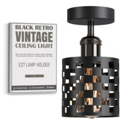 Black Ceiling Light Fixture, Industrial Chandeliers Ceiling Lights Metal Cage Lampshade, With E27 Base With Bulb - thumbnail 8