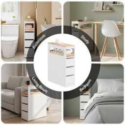 Sobuy Bzr54-Ii-W,slim Freestanding Bathroom Storage Cabinet With 3 Drawers And Divider,65X23X82Cm,white - thumbnail 9