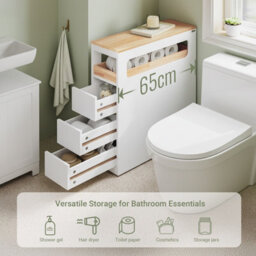 Sobuy Bzr54-Ii-W,slim Freestanding Bathroom Storage Cabinet With 3 Drawers And Divider,65X23X82Cm,white - thumbnail 3