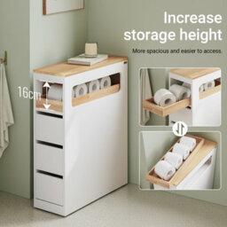 Sobuy Bzr54-Ii-W,slim Freestanding Bathroom Storage Cabinet With 3 Drawers And Divider,65X23X82Cm,white - thumbnail 2