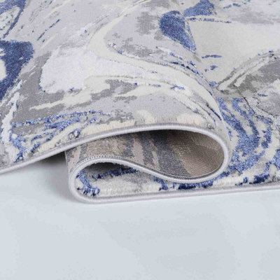 Styra Modern Living Room Rug - Abstract Area Rugs Navy 200X290 Cm