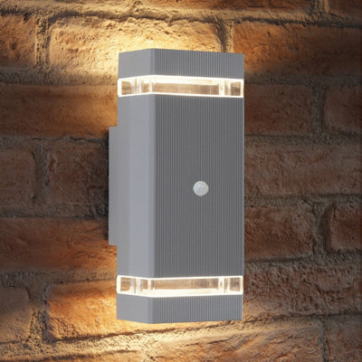 Auraglow Pir Motion Sensor Double Up & Down Wall Light - Silver - Warm White - image 1