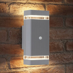 Auraglow Pir Motion Sensor Double Up & Down Wall Light - Silver - Warm White - thumbnail 1