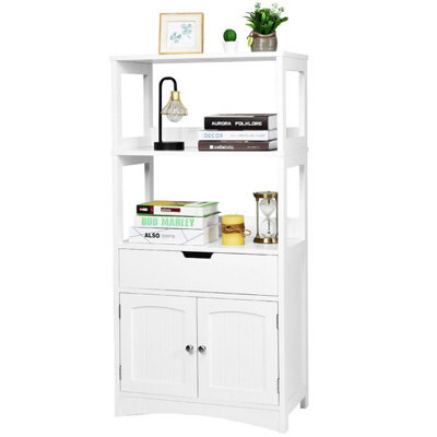 Gainoom Wooden Bathroom Floor Cabinet Freestanding Tall Storage Cupboard W/ 2 Open Shelves - image 1