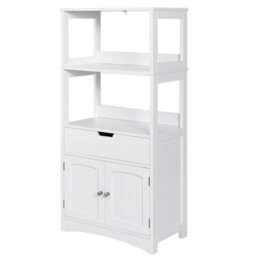 Gainoom Wooden Bathroom Floor Cabinet Freestanding Tall Storage Cupboard W/ 2 Open Shelves - thumbnail 9
