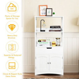 Gainoom Wooden Bathroom Floor Cabinet Freestanding Tall Storage Cupboard W/ 2 Open Shelves - thumbnail 8