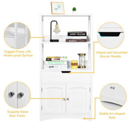 Gainoom Wooden Bathroom Floor Cabinet Freestanding Tall Storage Cupboard W/ 2 Open Shelves - thumbnail 6