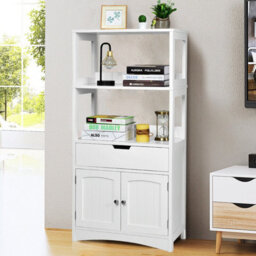 Gainoom Wooden Bathroom Floor Cabinet Freestanding Tall Storage Cupboard W/ 2 Open Shelves - thumbnail 5