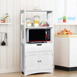 Gainoom Wooden Bathroom Floor Cabinet Freestanding Tall Storage Cupboard W/ 2 Open Shelves - thumbnail 4