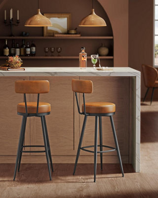 Songmics Retro Swivel Counter Chairs, Two Bar Stools With Backrest, Kitchen Home Bar Seating, Caramel Brown - image 1