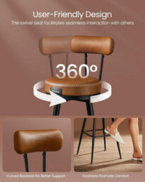 Songmics Retro Swivel Counter Chairs, Two Bar Stools With Backrest, Kitchen Home Bar Seating, Caramel Brown - thumbnail 6