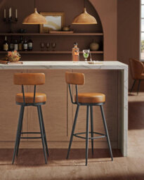 Songmics Retro Swivel Counter Chairs, Two Bar Stools With Backrest, Kitchen Home Bar Seating, Caramel Brown - thumbnail 1