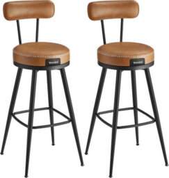 Songmics Retro Swivel Counter Chairs, Two Bar Stools With Backrest, Kitchen Home Bar Seating, Caramel Brown - thumbnail 7