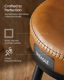 Songmics Retro Swivel Counter Chairs, Two Bar Stools With Backrest, Kitchen Home Bar Seating, Caramel Brown - thumbnail 3