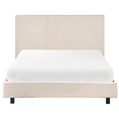 Wyld And Coco Astrahome Beige Upholstered Slatted Bed Frame Small Double 4Ft, Wide Padded Headboard, Slim Black Legs - image 1