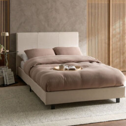 Wyld And Coco Astrahome Beige Upholstered Slatted Bed Frame Small Double 4Ft, Wide Padded Headboard, Slim Black Legs - thumbnail 2