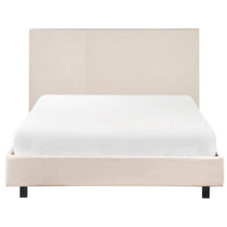 Wyld And Coco Astrahome Beige Upholstered Slatted Bed Frame Small Double 4Ft, Wide Padded Headboard, Slim Black Legs - thumbnail 1