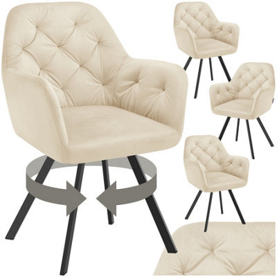 Tectake Set Of 4 Armchair Lucia - Padded, Quilted Pattern, 180 Degree Swivel Chair  - Cream - image 1