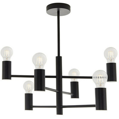 Semi Flush Ceiling Lamp Matt Black 6X Bulb Multi Light Industrial Urban Pendant - image 1