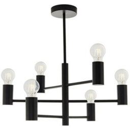 Semi Flush Ceiling Lamp Matt Black 6X Bulb Multi Light Industrial Urban Pendant - thumbnail 3