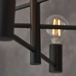 Semi Flush Ceiling Lamp Matt Black 6X Bulb Multi Light Industrial Urban Pendant - thumbnail 4