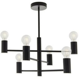 Semi Flush Ceiling Lamp Matt Black 6X Bulb Multi Light Industrial Urban Pendant - thumbnail 1