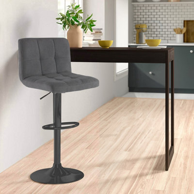 Neo Dark Grey Fabric Bar Stool With Matt Black Leg - image 1