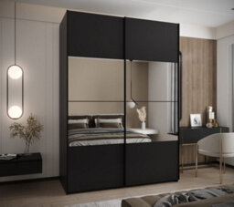 Arte Modern Black Trosa Iv Sliding Door Wardrobe - 180Cm With Mirrored Doors, Ten Shelves, Hanging Rail - thumbnail 2