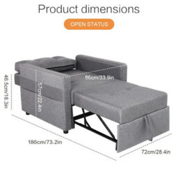 Convertible Sofa Bed 3-In-1 Pull Out Arm Chair Folding Recliner Sleeper - thumbnail 2